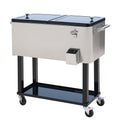 80 QT Rolling Cooling Bins Ice Chest on Wheels Outdoor Stand Up Drink Cooler Cart for Party, Silver