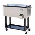 80 QT Rolling Cooling Bins Ice Chest on Wheels Outdoor Stand Up Drink Cooler Cart for Party, Silver