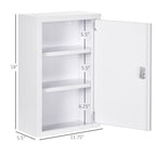 12" x 18" Lockable Medicine Cabinet, 3 Tier Steel Medical Wall Box with 2 Keys and Shelves for Bathroom, White