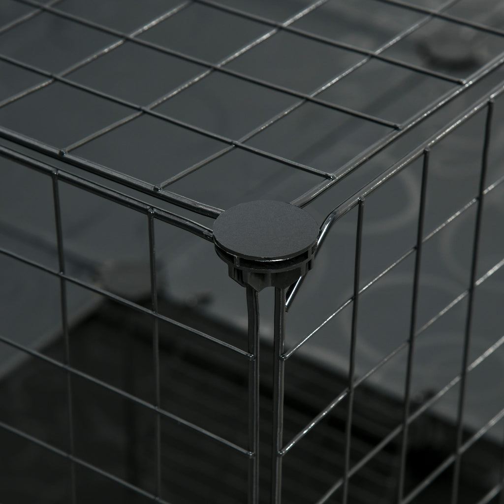 Pet Playpen with Door, Metal Mesh Cage with Mallet, Black