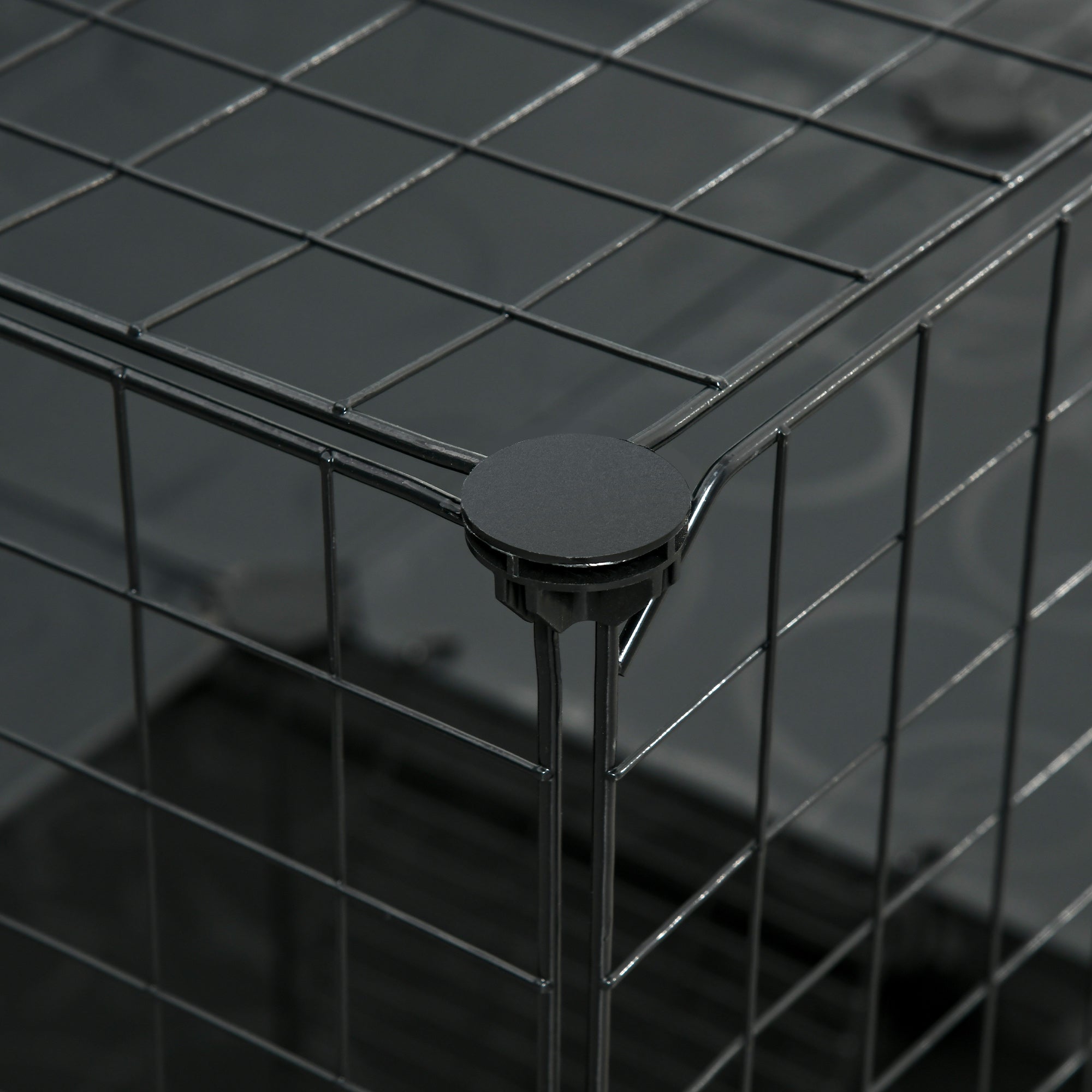 Pet Playpen with Door, Metal Mesh Cage with Mallet, Black