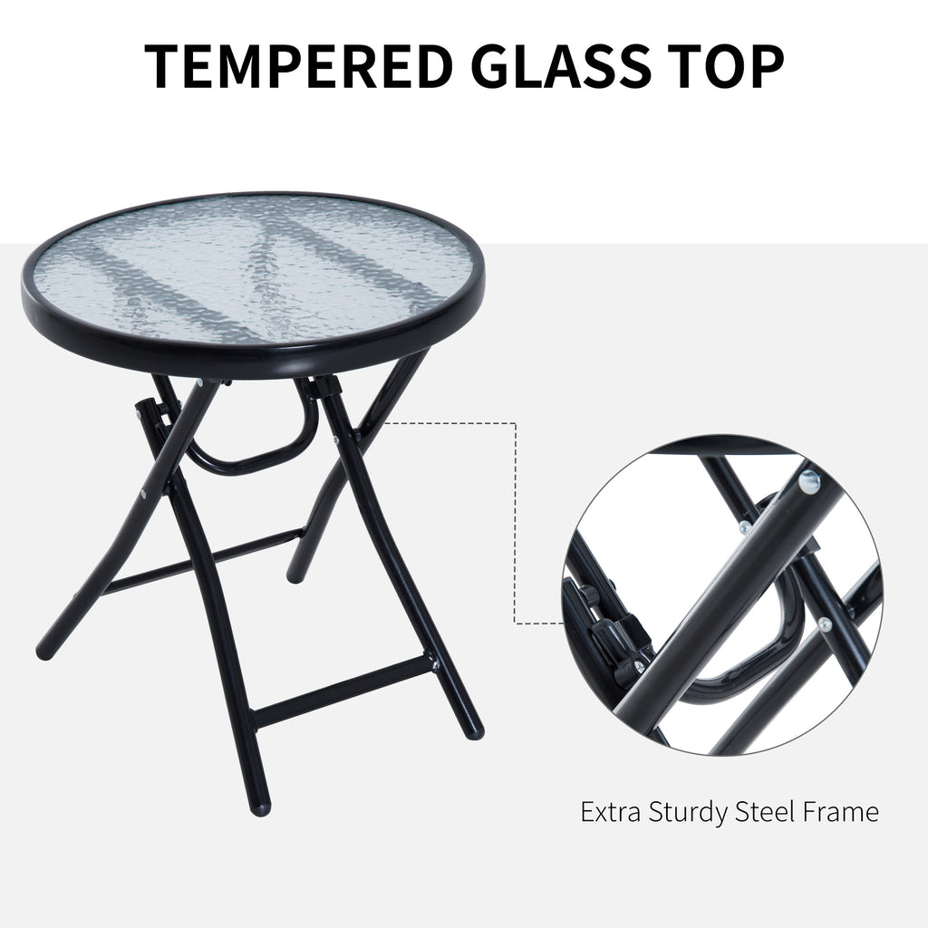 Outdoor Folding Rocking Chair Patio Table Seating Set, 2 Rocking Chairs with Armrests and 1 Side Table with Tempered Glass - Gray