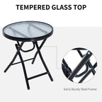 Outdoor Folding Rocking Chair Patio Table Seating Set, 2 Rocking Chairs with Armrests and 1 Side Table with Tempered Glass - Gray