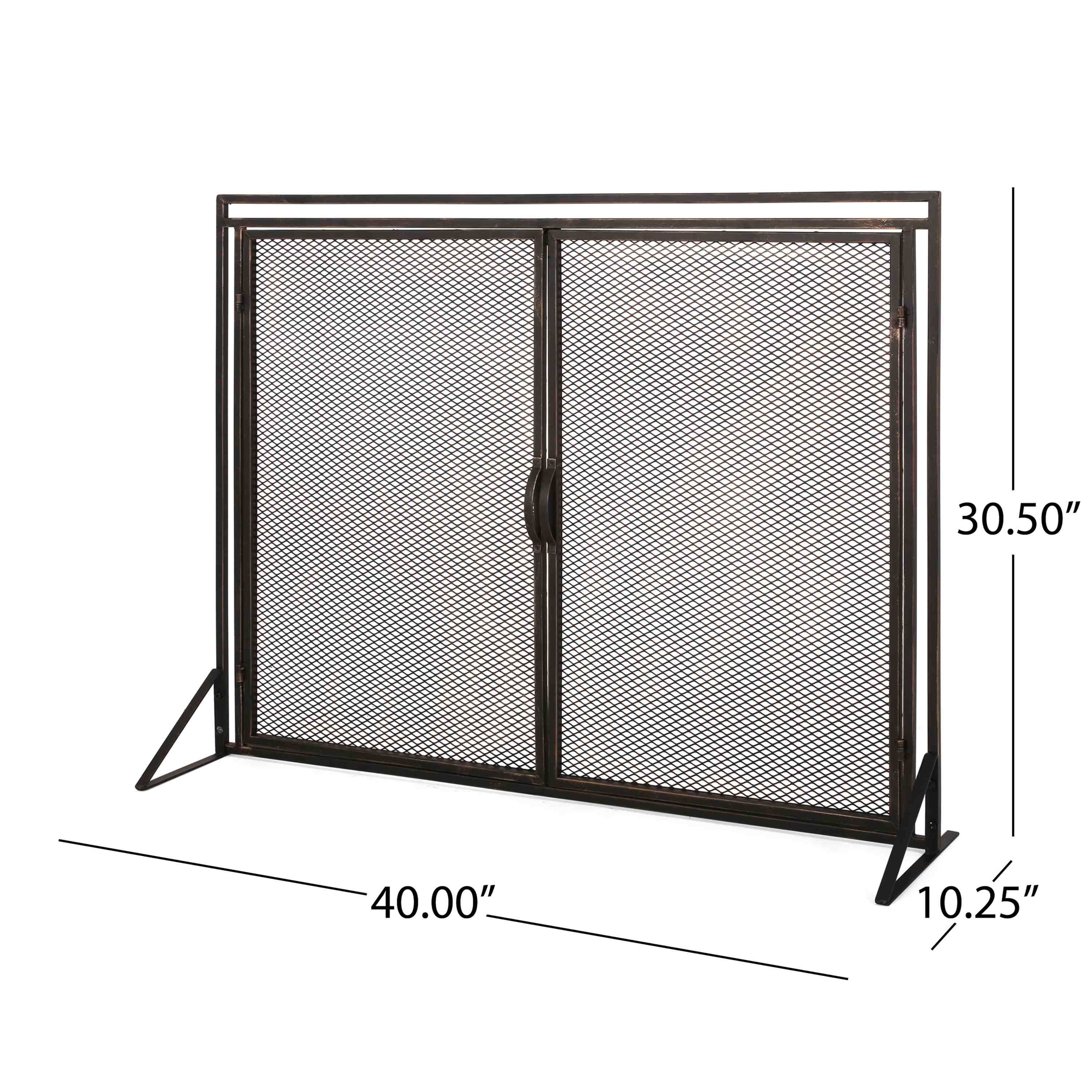 Iron Fireplace Screen with Easy Access Doors, Matte Black Finish, Hand-Crafted Details, 40" L x 10.25" W x 30.5" H, Black+Gold