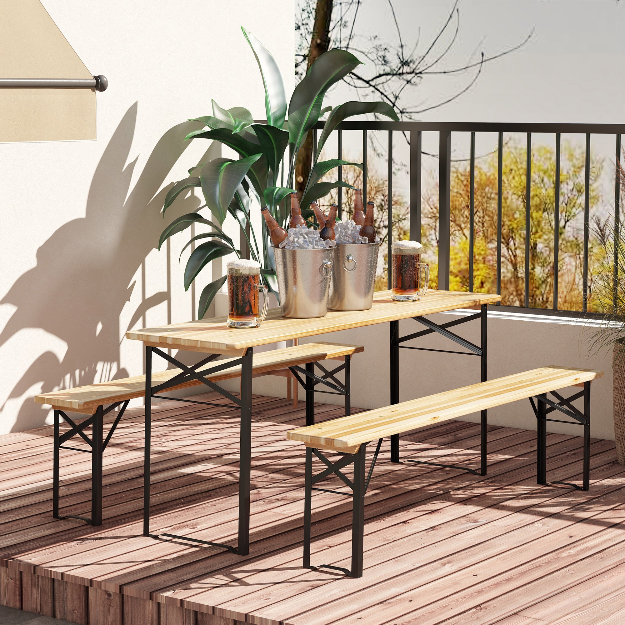 6' Portable Picnic Table and Bench Set, Outdoor Wooden Folding Camping Dining Table Set for Patio Garden Outdoor Activities