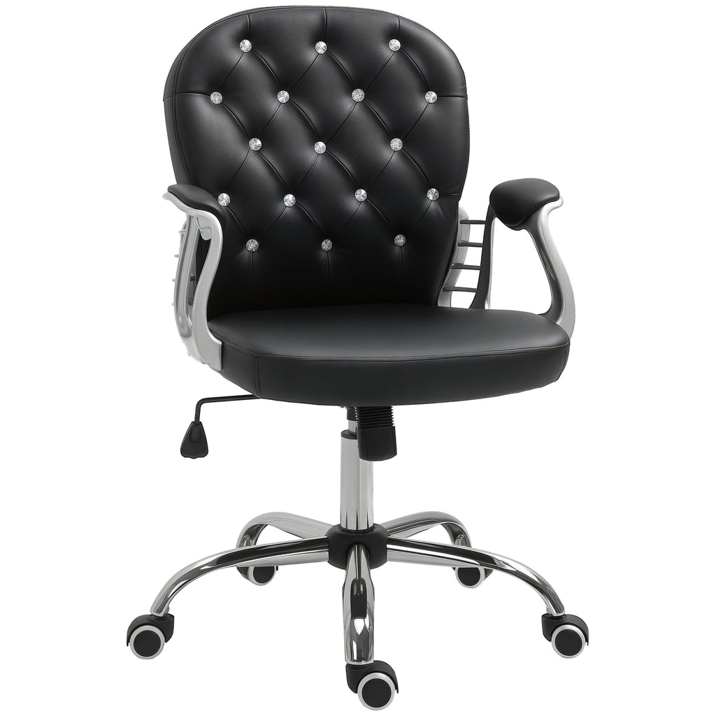 Button Tufted Desk Chair, Home Office Chair with Padded Armrests, Adjustable Height and Swivel Wheels, Pink