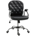 Button Tufted Desk Chair, Home Office Chair with Padded Armrests, Adjustable Height and Swivel Wheels, Pink