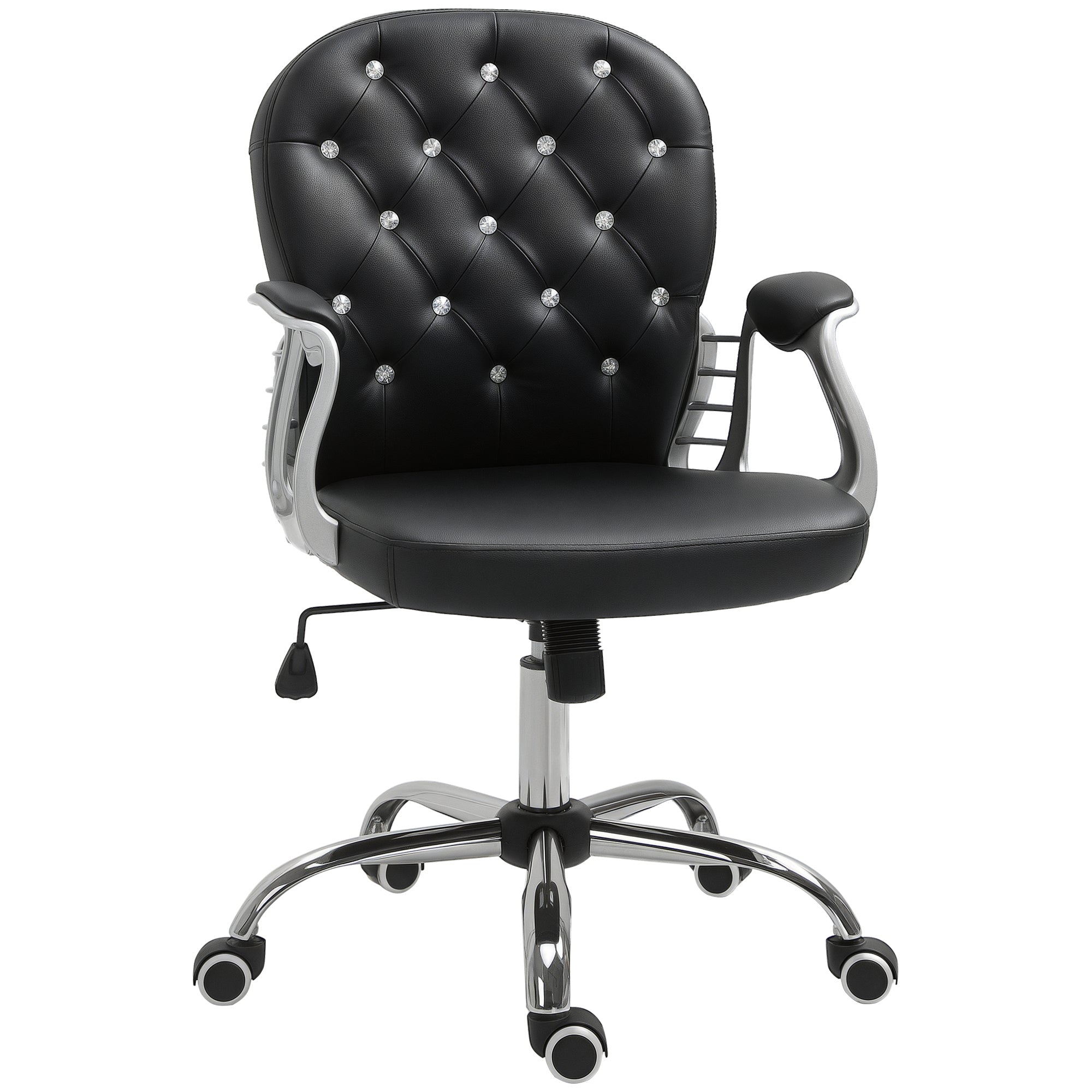 Button Tufted Desk Chair, Home Office Chair with Padded Armrests, Adjustable Height and Swivel Wheels, Pink