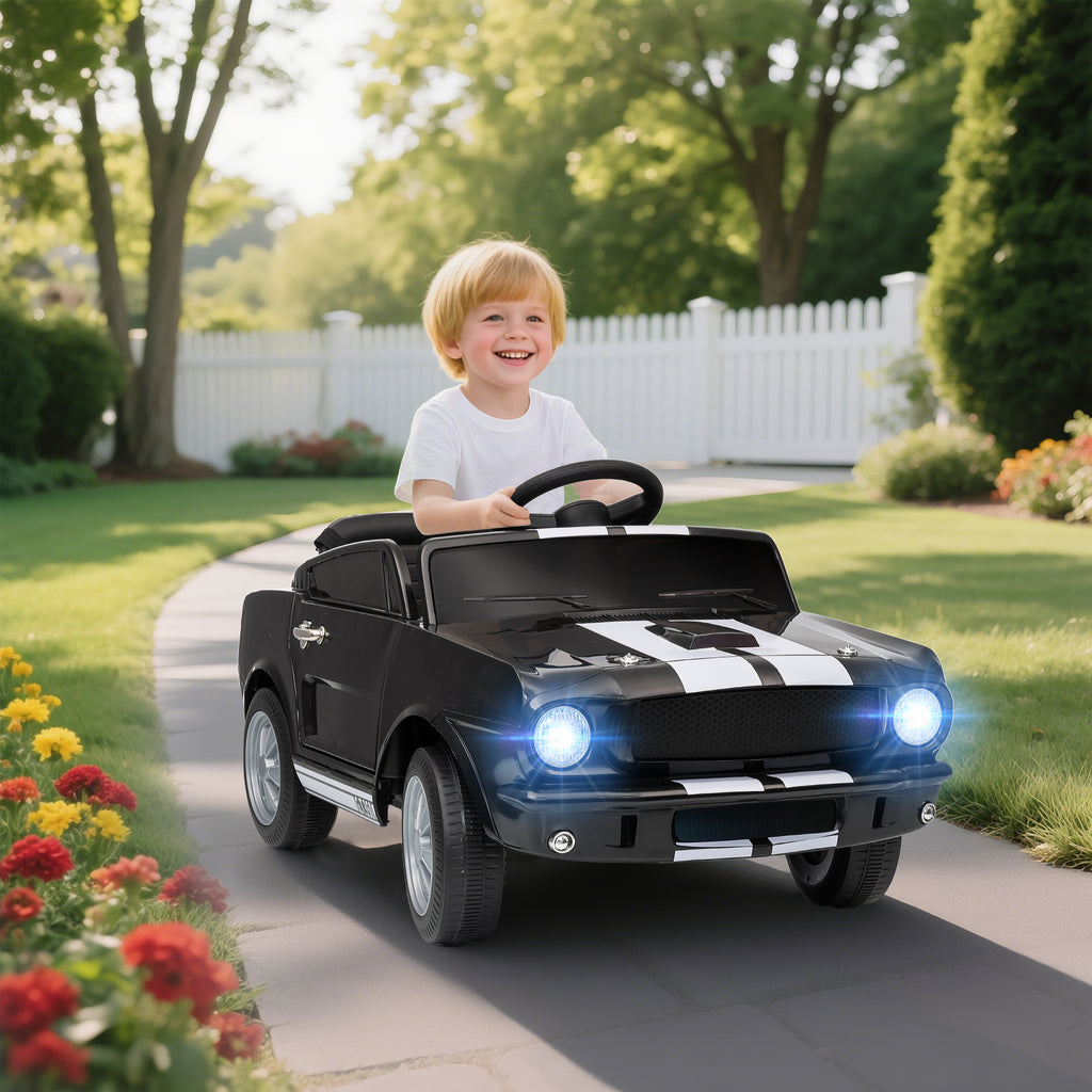 Licensed Shelby GT 350 Kids Ride On Car with Remote Control, Adjustable Speed, MP3, Smooth Start, LED Lights, Black