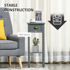 2-Tier Tall Side Table, Nightstand End Table w/ Drawer & Bottom Shelf for Living Room, Bedroom, Gray