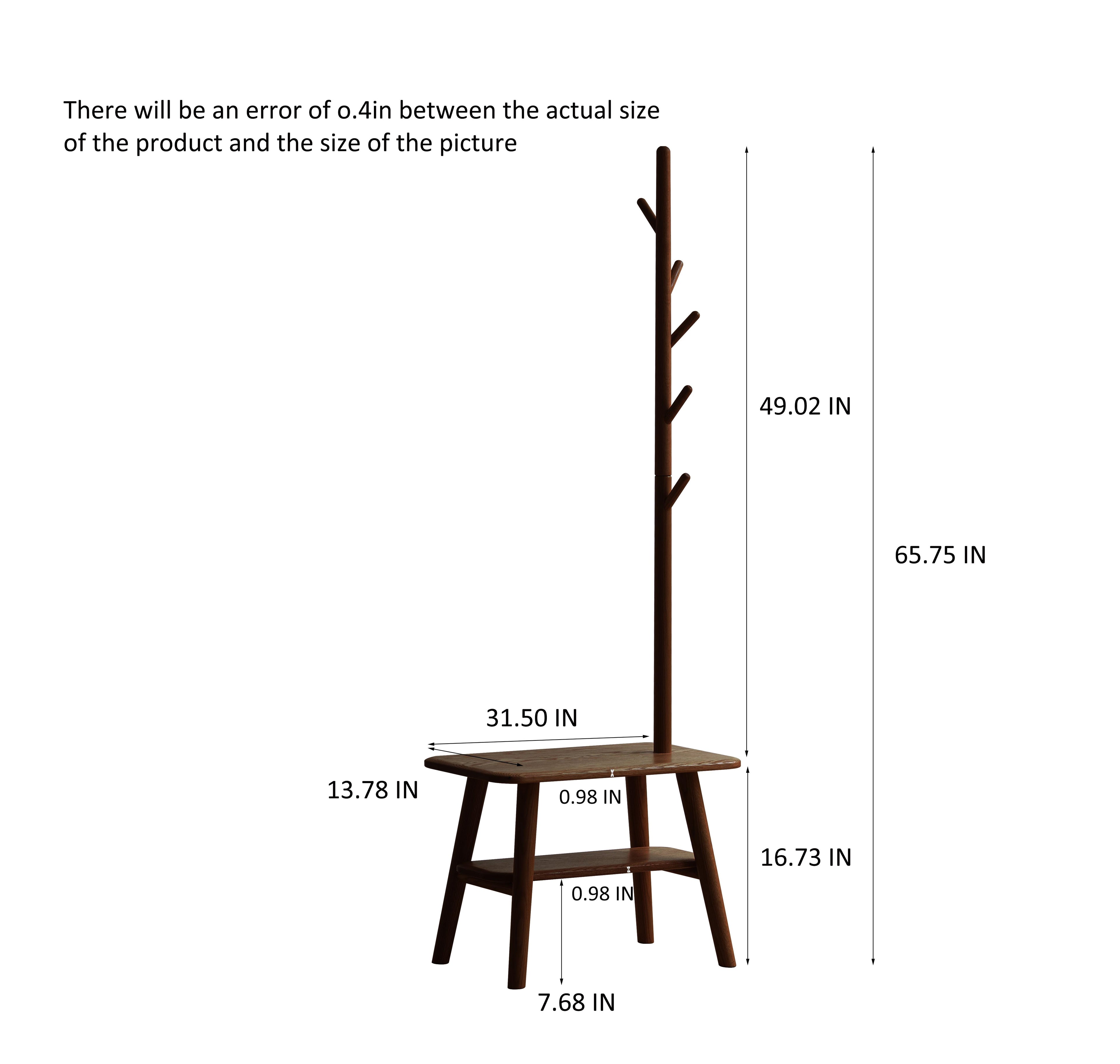 Solid Shoe Bench with Coat Rack and Solid Oak Construction, Modern Hall Tree for Living Space, 31.5″ L x 13.5″ W x 65.5″ H, Walnut