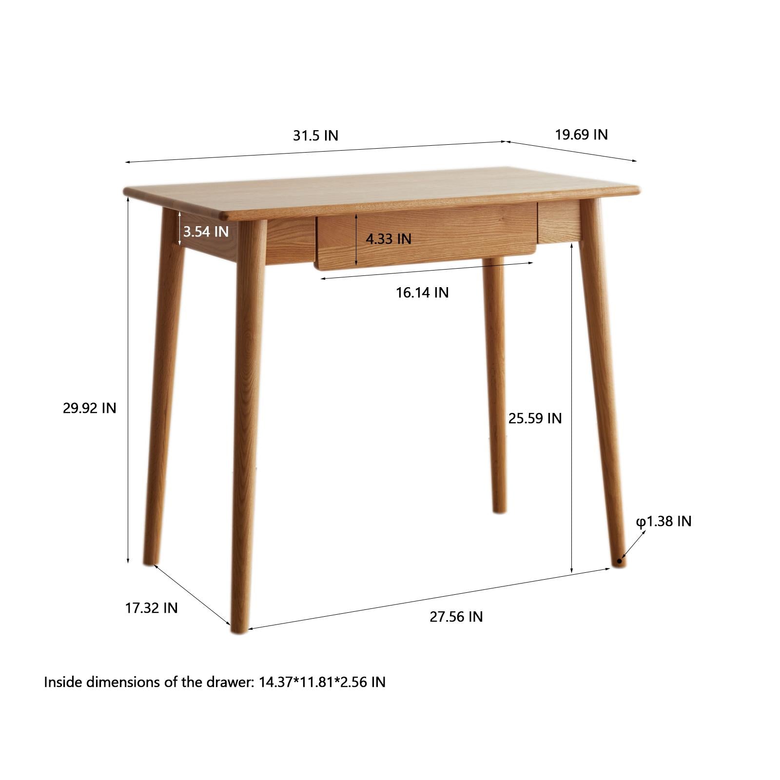 Sturdy Computer Desk with FAS-Grade Oak and Anti-Scratch Finish, Slim Work Desk for Home Study, 31.5″ L x 19.5″ W x 30″ H, Oak