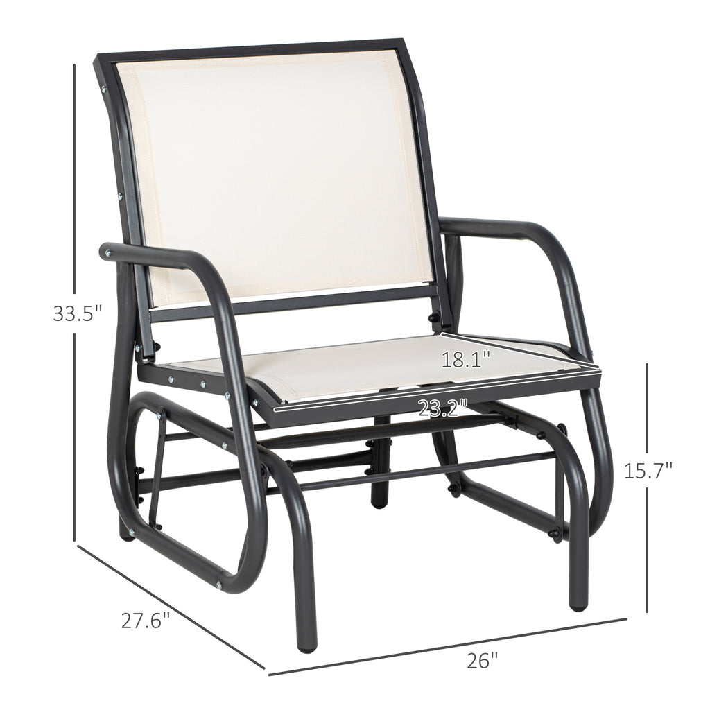 Outdoor Glider Chair, Steel Swing Chai with Curved Armrests for Porch, Garden, Poolside, Balcony, Cream White