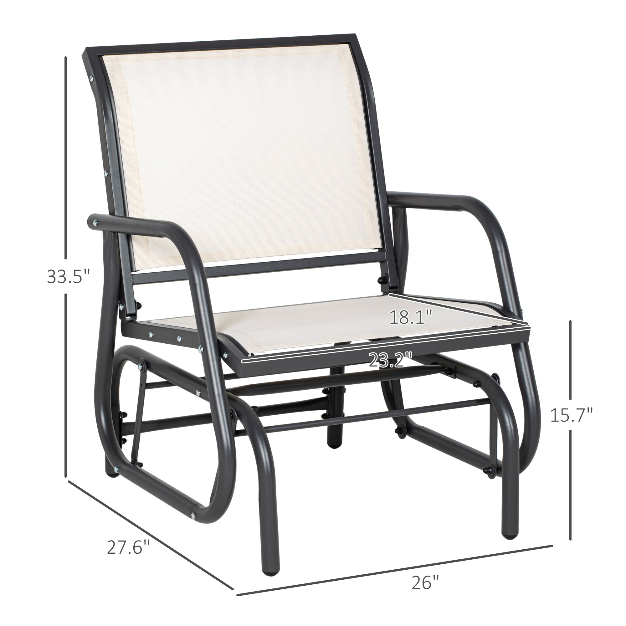 Outdoor Glider Chair, Steel Swing Chai with Curved Armrests for Porch, Garden, Poolside, Balcony, Cream White