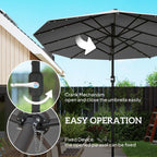 Garden Parasol 14.4ft Double-Sided Sun Umbrella with Base, Patio Parasol with LED Solar Lights, Gray