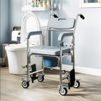 Rolling Shower Wheelchair for Seniors, Bedside Commode Chair with Locking Wheels, Seat, Backrest, Arms, Gray