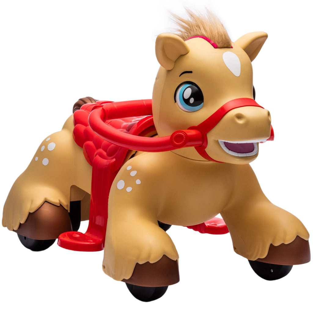 Ride On Horse Toy, 12V Battery Powered Ride on Toy with Carrot Toy, Comb and Sound, Electric Rocking Horse for Toddlers
