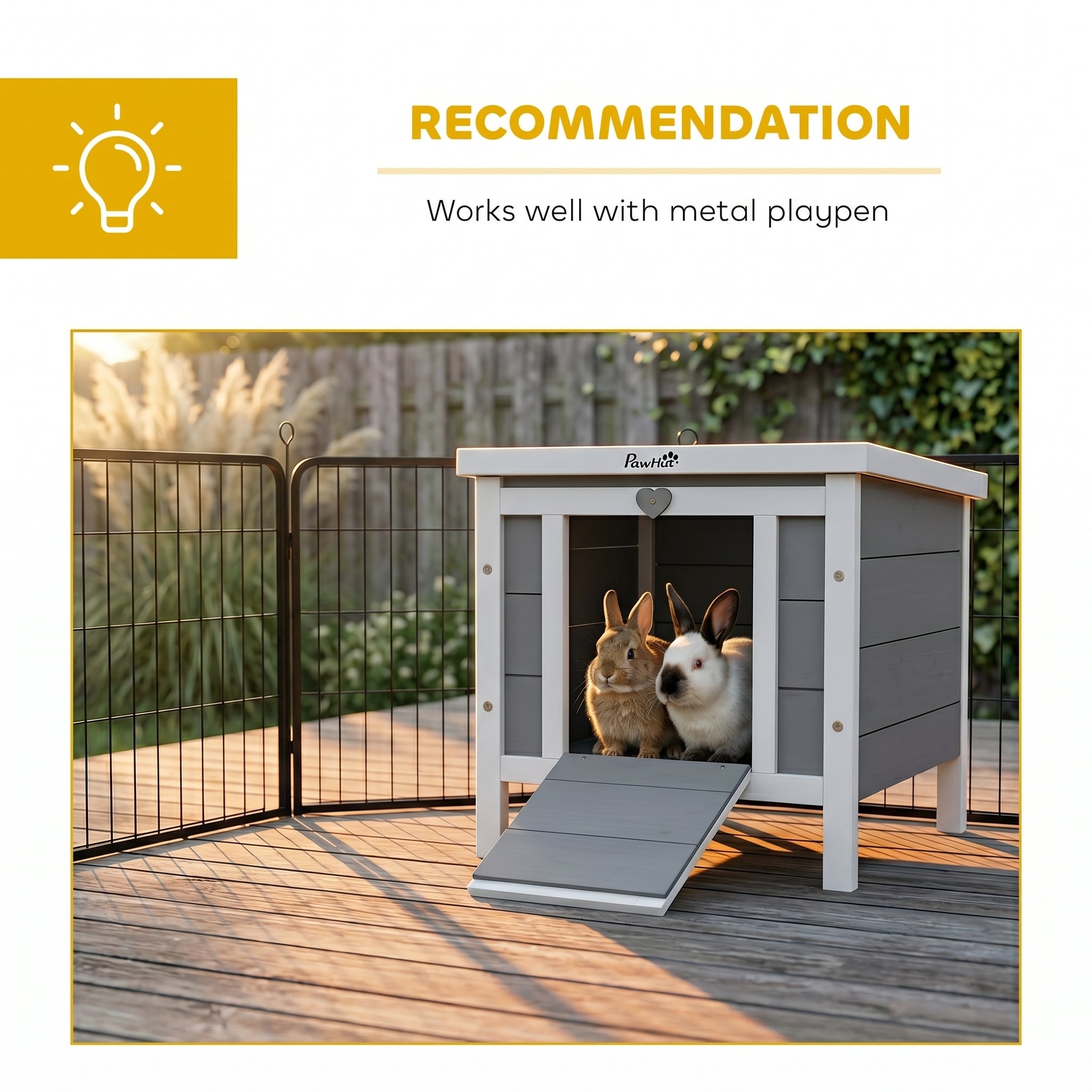 Small Wooden Rabbit Hutch Bunny Cage Guinea Pig Cage Duck House Dog House with Openable & Waterproof Roof, for Rabbits, Chickens, Ducks, Gray