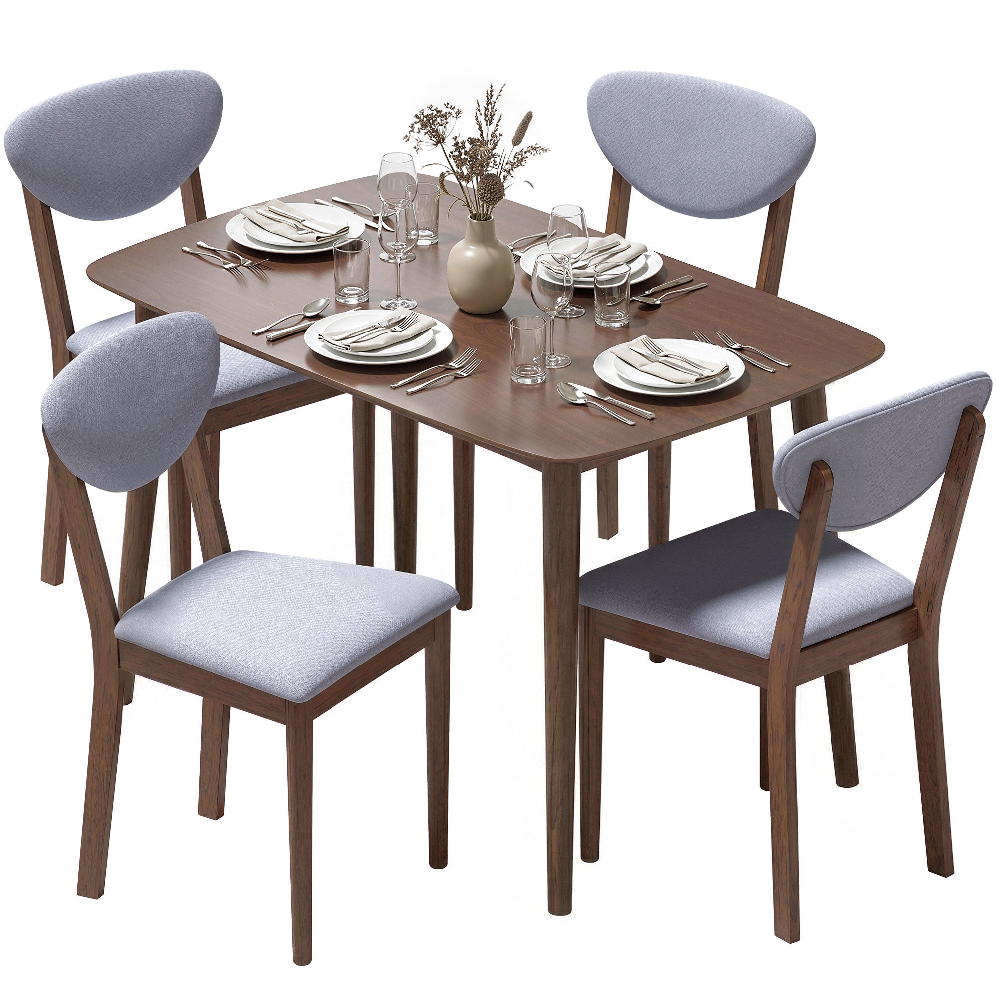 5-Piece Dining Table Set for 4, Mid-Century Modern Kitchen Table and Chairs, Light Gray