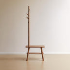 Solid Oak Coat Rack Bench with Shoe Storage and Coat Hanger, Entryway Bench for Compact Apartments, 31.5″ L x 13.5″ W x 65.5″ H, Natural