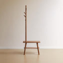 Solid Oak Coat Rack Bench with Shoe Storage and Coat Hanger, Entryway Bench for Compact Apartments, 31.5″ L x 13.5″ W x 65.5″ H, Natural