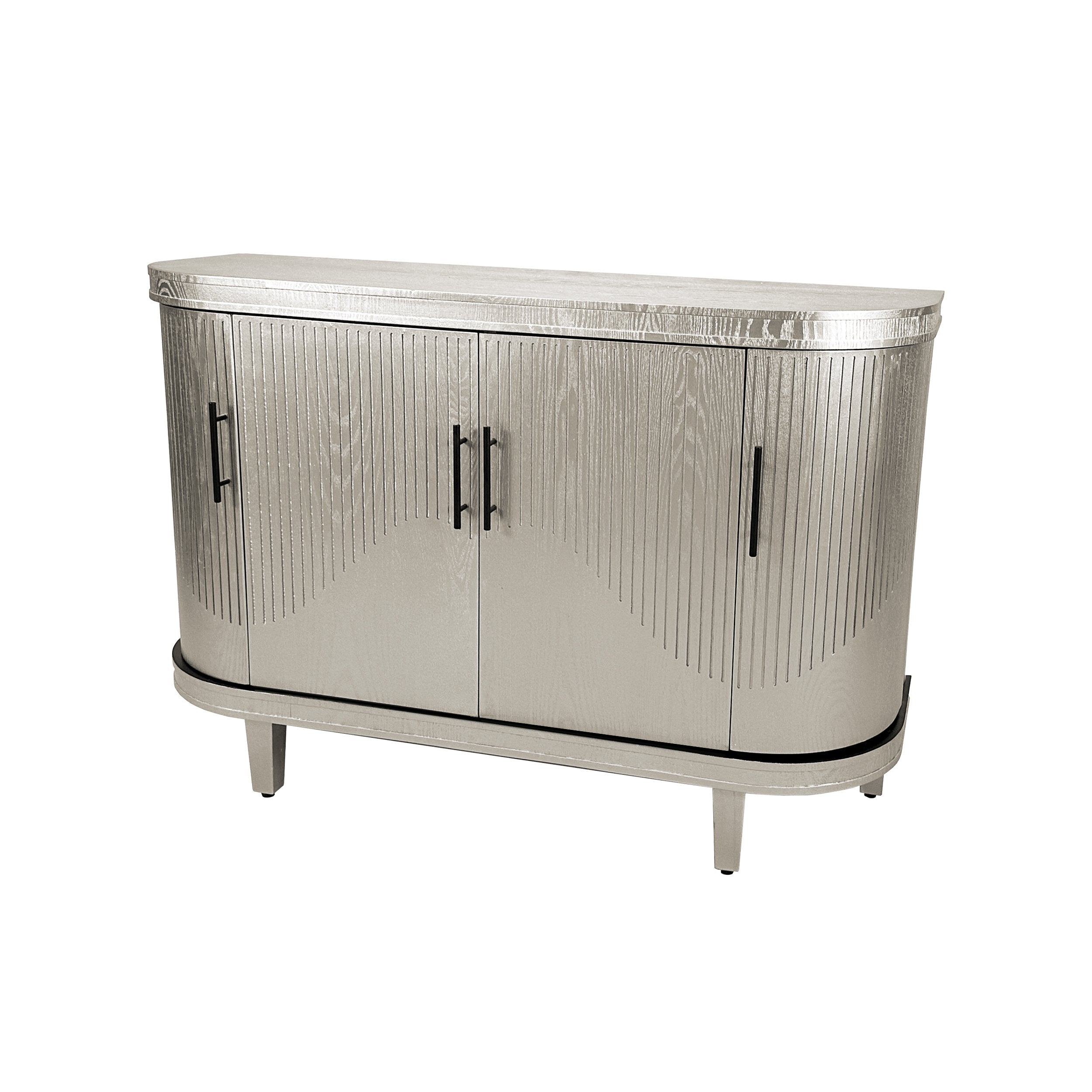 Modern Curved Sideboard, 47.2-Inch Decorative Storage Cabinet with 4 Doors and Adjustable Shelves for Living Room, Kitchen, Bedroom, Hallway, 47.24" x 15.75" x 32.28", Champagne