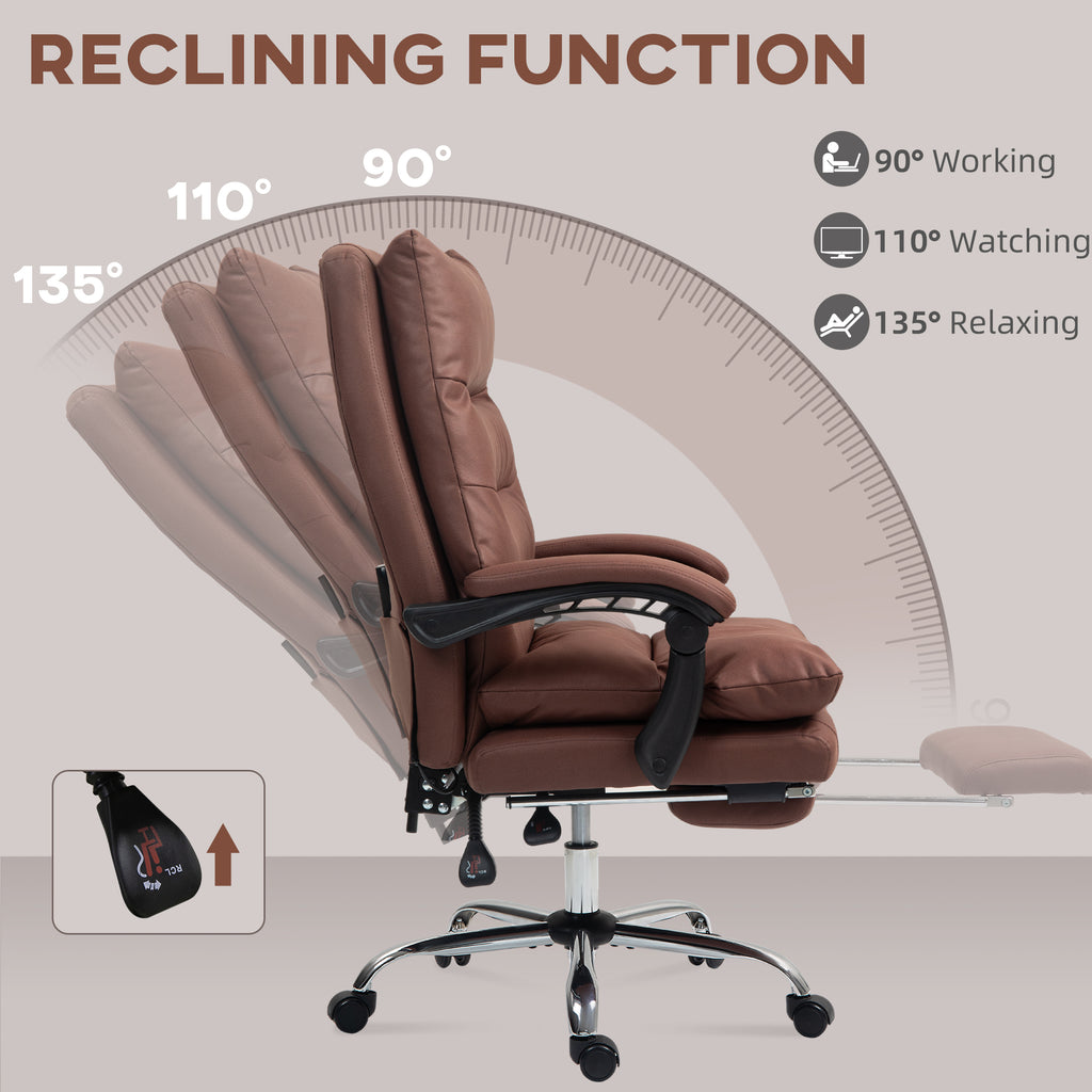 Microfibre Massage Office Chair, Heated Reclining Chair with Footrest, Double-tier Padding, Swivel Wheels, Coffee