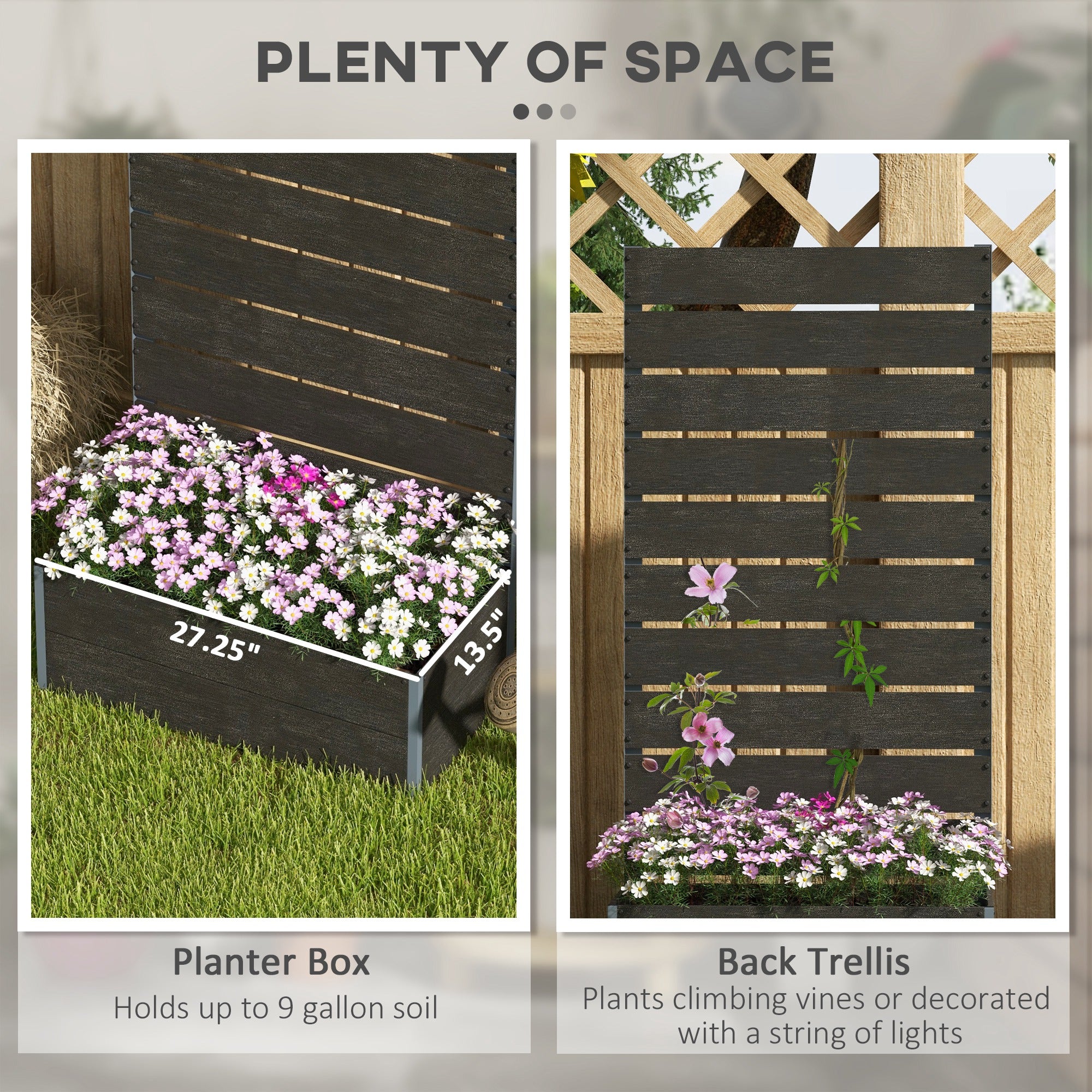 Trellis Planter for Climbing Plants, Raised Garden Bed with Trellis, Planter Box for Outdoor, 28.25" x 15" x 59", Black