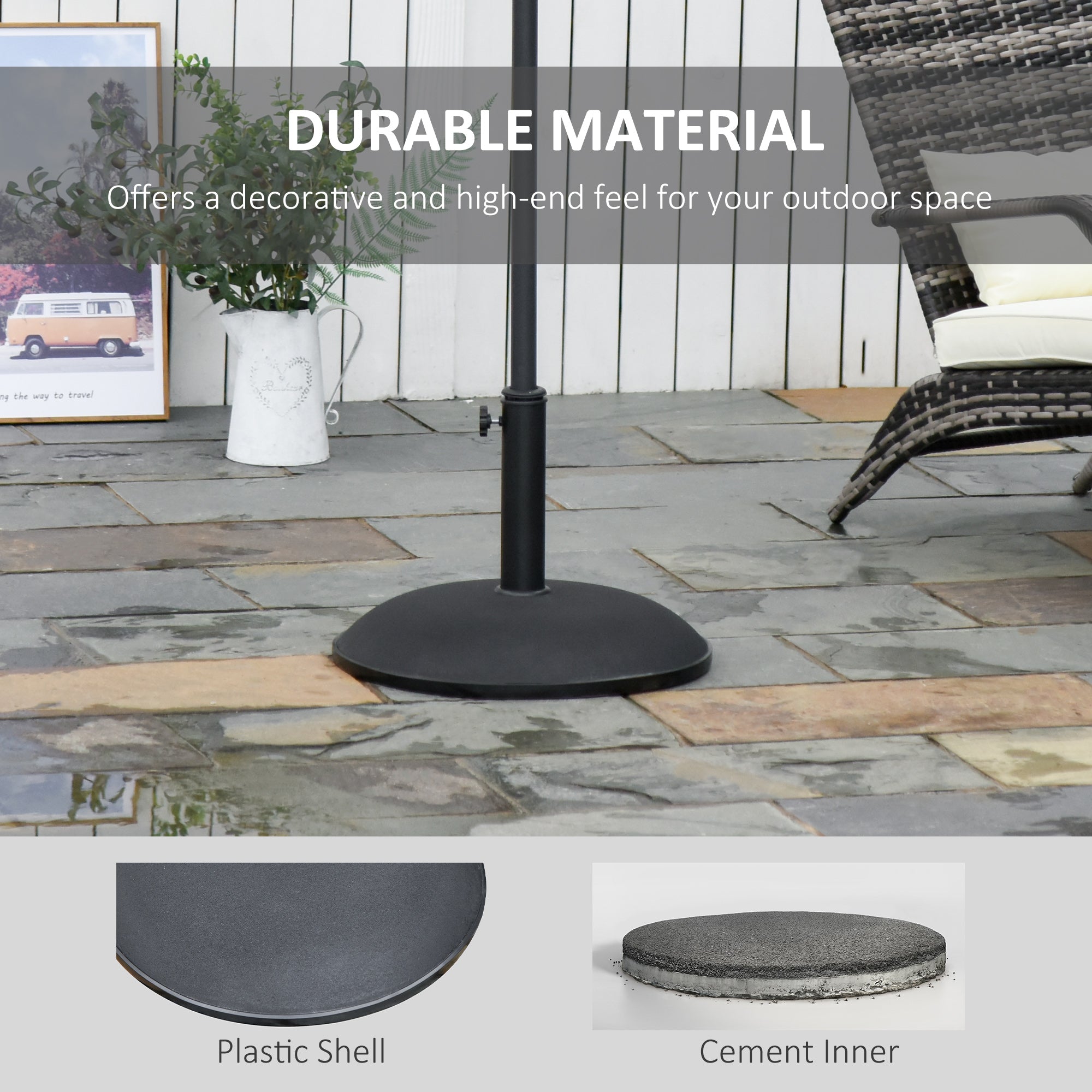 20" 55 lbs Round Cement Umbrella Base Stand Market Parasol Holder with Tightening Knob & Easy Setup, for Φ1.3", Φ1.5", Φ1.9" Pole, for Lawn, Deck, Backyard, Garden, Black