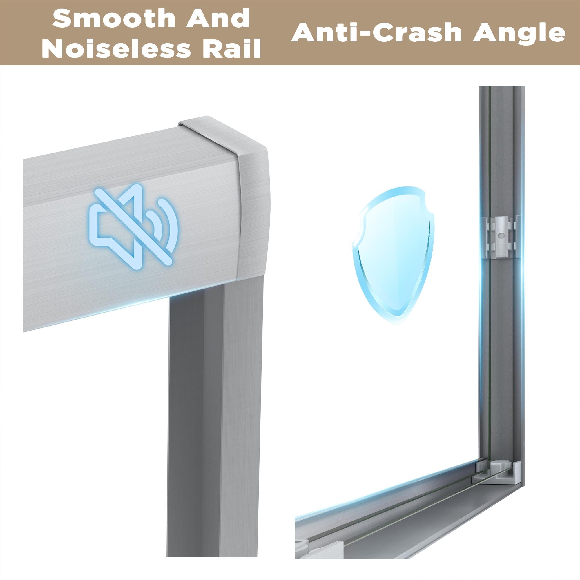 Double Sliding Shower Door with Explosion-Proof Safety Film and Stainless Steel Handle, Panel for Bathroom, 48" L x 0.5" W x 72" H, Brushed Nickel