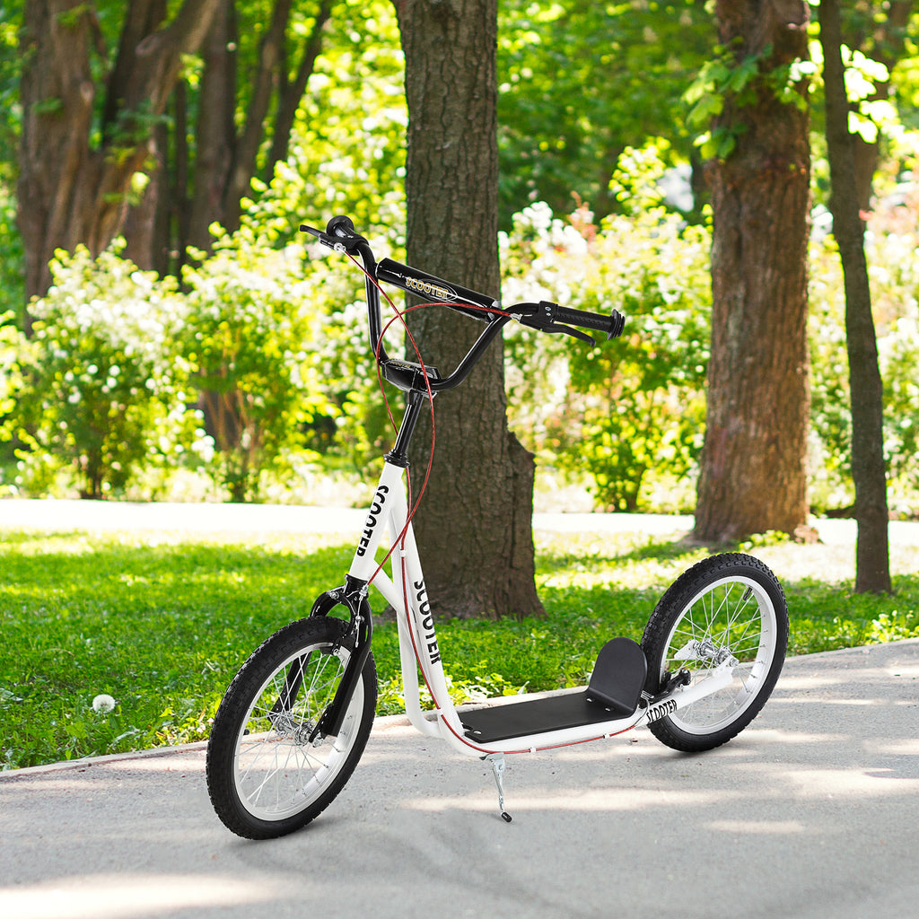Youth Scooter Kick Scooter for Kids 5+ with Adjustable Handlebar Front and Rear Dual Brakes Inflatable Wheels, White