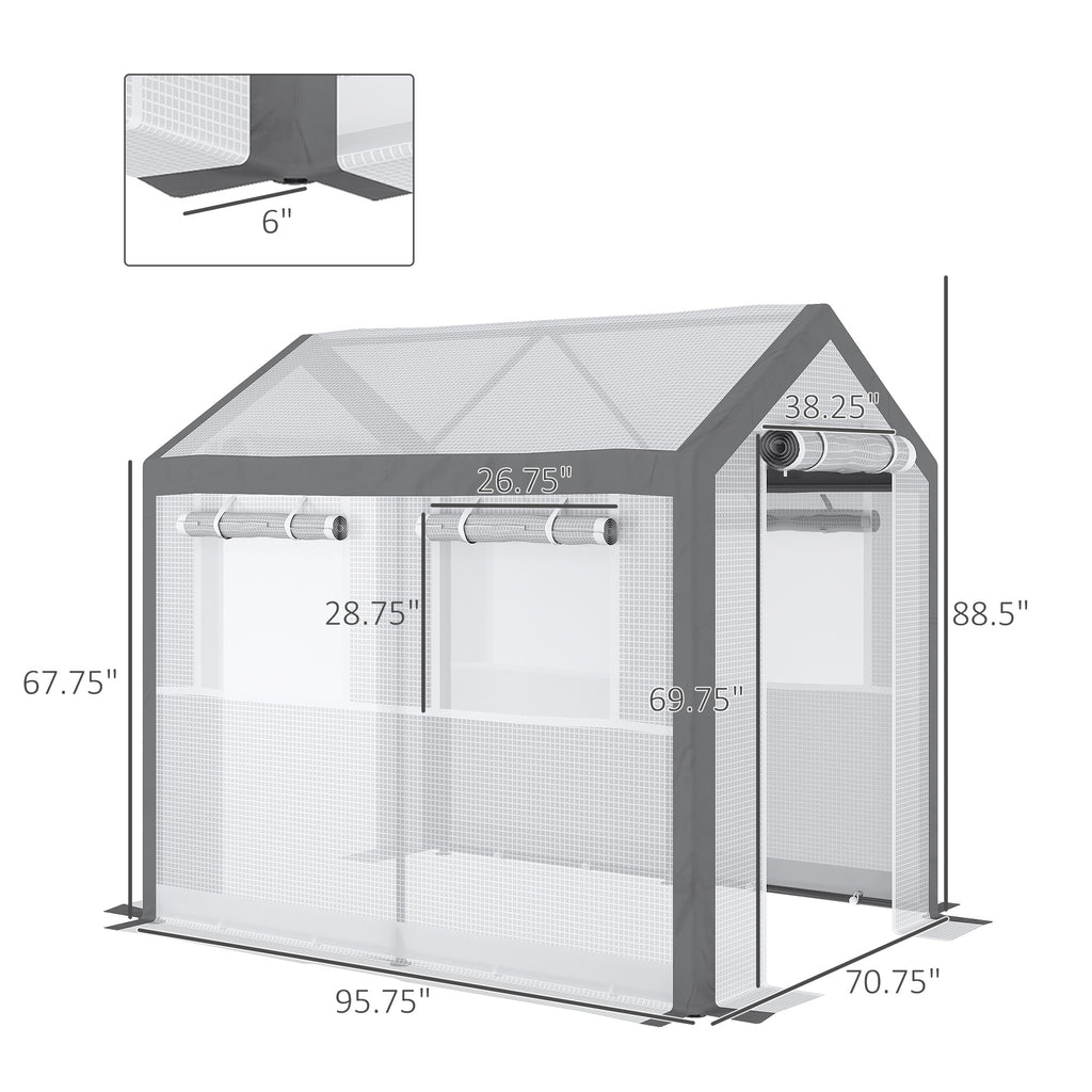 Outdoor Walk-In Tunnel Greenhouse with Roll-up Windows, Zippered Mesh Door, & Weather Cover, 8' x 6' x 7.4'