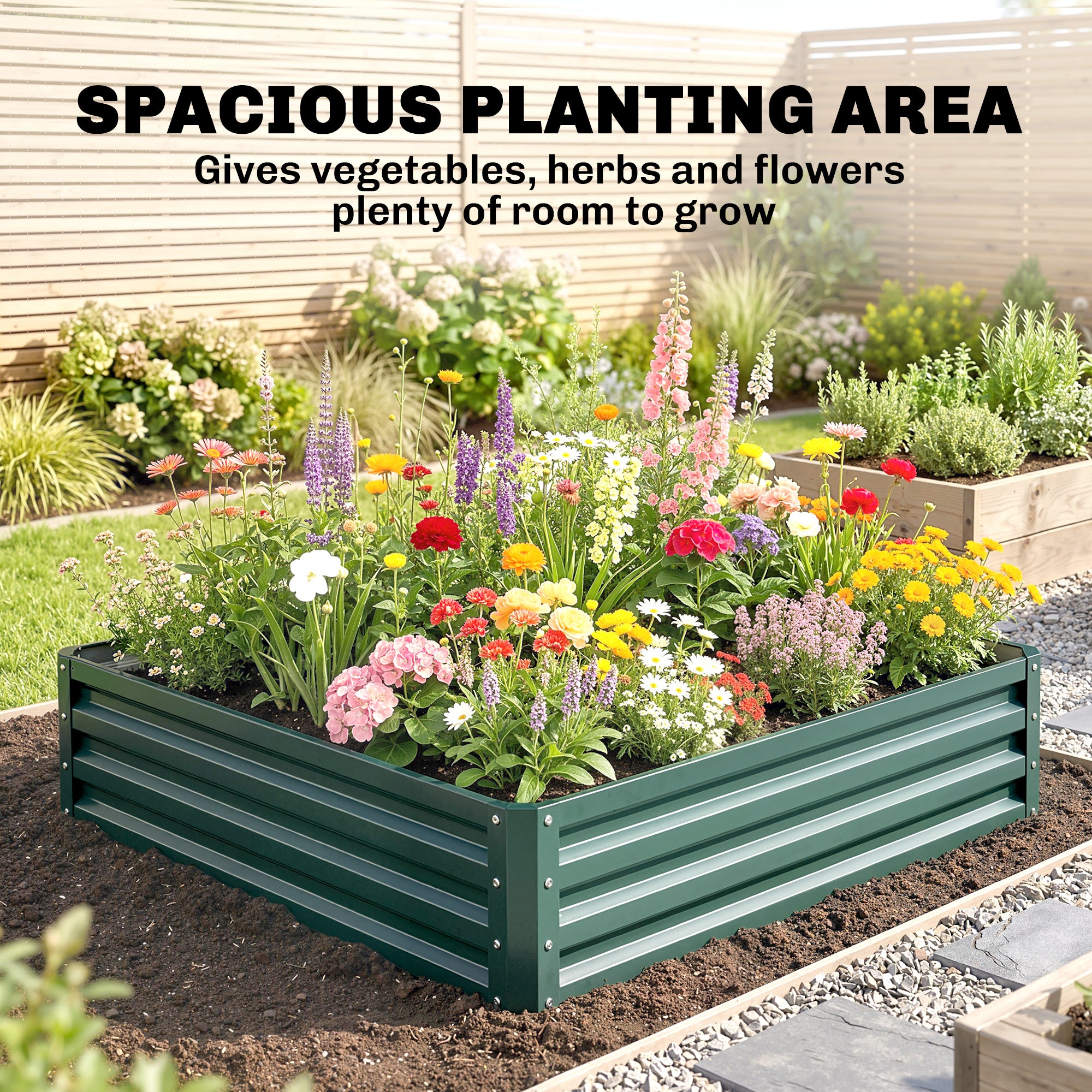 Galvanized Raised Garden Bed, 4' x 4' x 1' Metal Planter Box, for Growing Vegetables, Flowers, Herbs, Succulents, Green