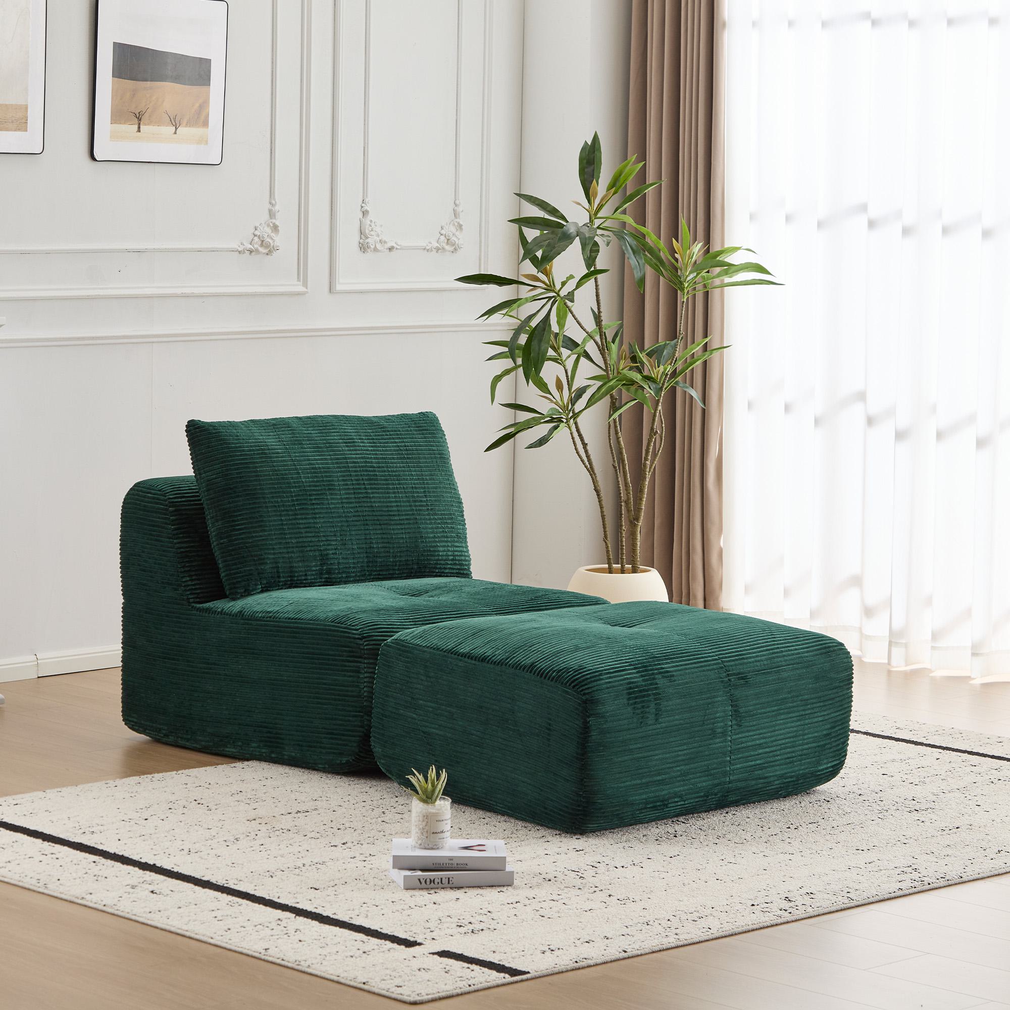Compressed Sofa Modern Memory Foam Sectional with Pet-Friendly Corduroy Fabric, Modular Sofas for Small Spaces Single Chaise Longue for Apartments, 71" L x 36" W x 28.5" H, Green