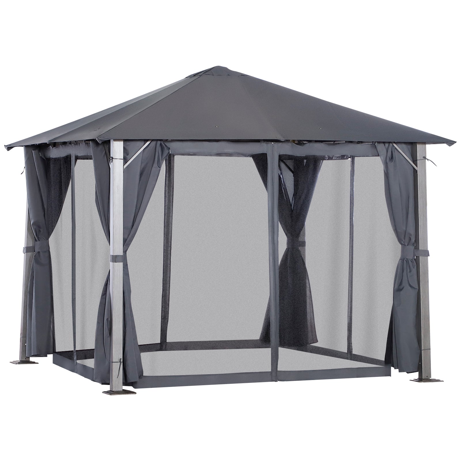 10' x 10' Patio Gazebo, Outdoor Gazebo Canopy Shelter with Netting & Curtains, Vented Roof, for Garden, Lawn, Backyard and Deck, Dark Gray