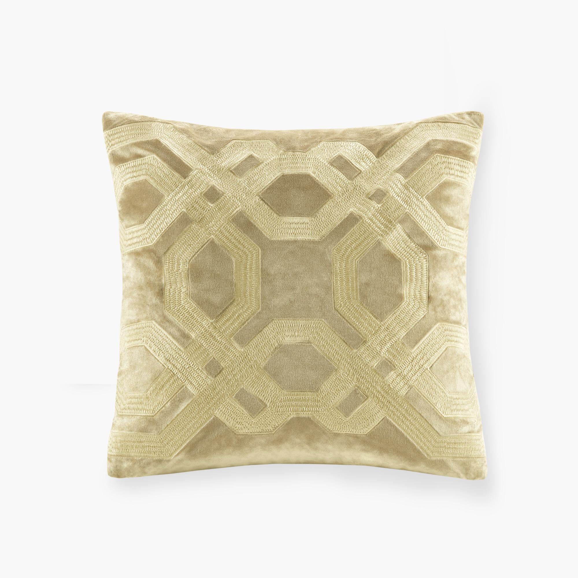 Decorative Square Pillow with Removable Goose Feather Insert, Polyester Velvet Embroidery, YKK Metal Zipper, 18" L x 18" W x 5" H, Gold