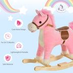 Rocking Horse Plush Animal on Wooden Rockers, Baby Rocking Chair with Sounds, Moving Mouth, Wagging Tail, Pink