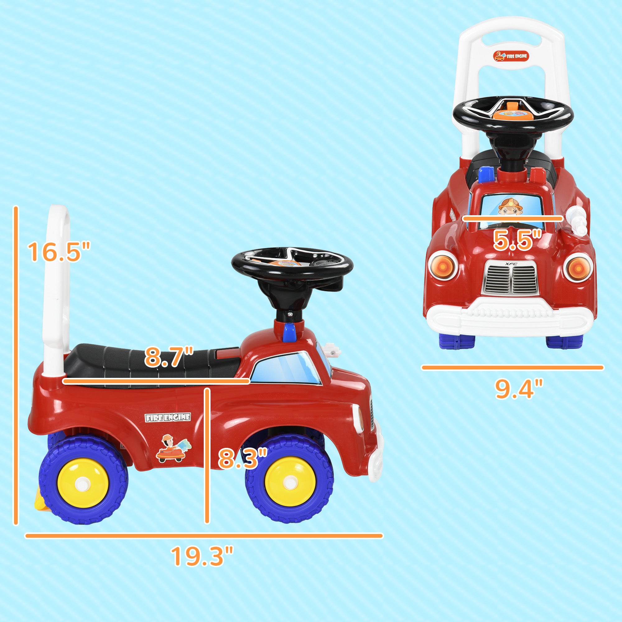 Toddler Ride on Fire Truck with Music, Horn, Under Seat Storage, for Kids 18-36 Months, Red