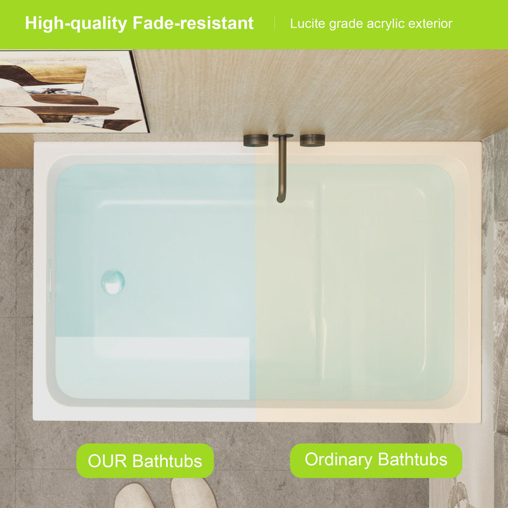43" Acrylic Freestanding Bathtub with Built-In Seat and Ergonomic Sloping Backrest, Tub for Bathroom, 43.3" L x 27.6" W x 24.8" H, Gloss White