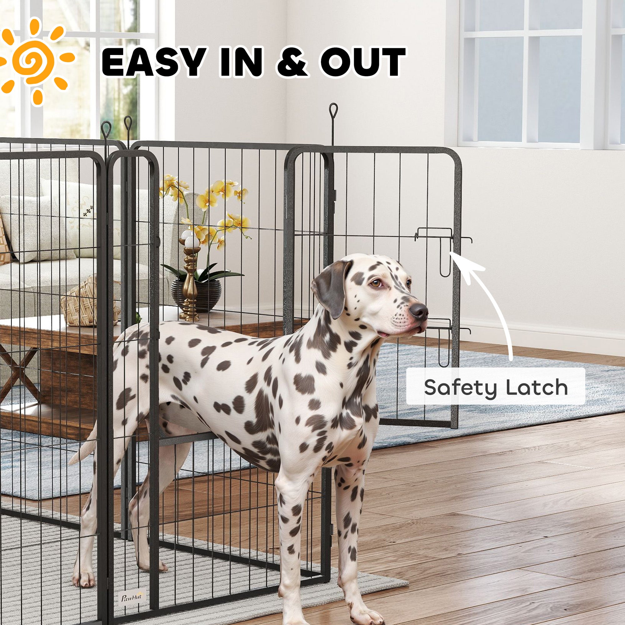 39 Inch Exercise Pen, Heavy Duty Dog Playpen, 8 Panel Metal Pet Fence for Medium and Large Dogs, Black