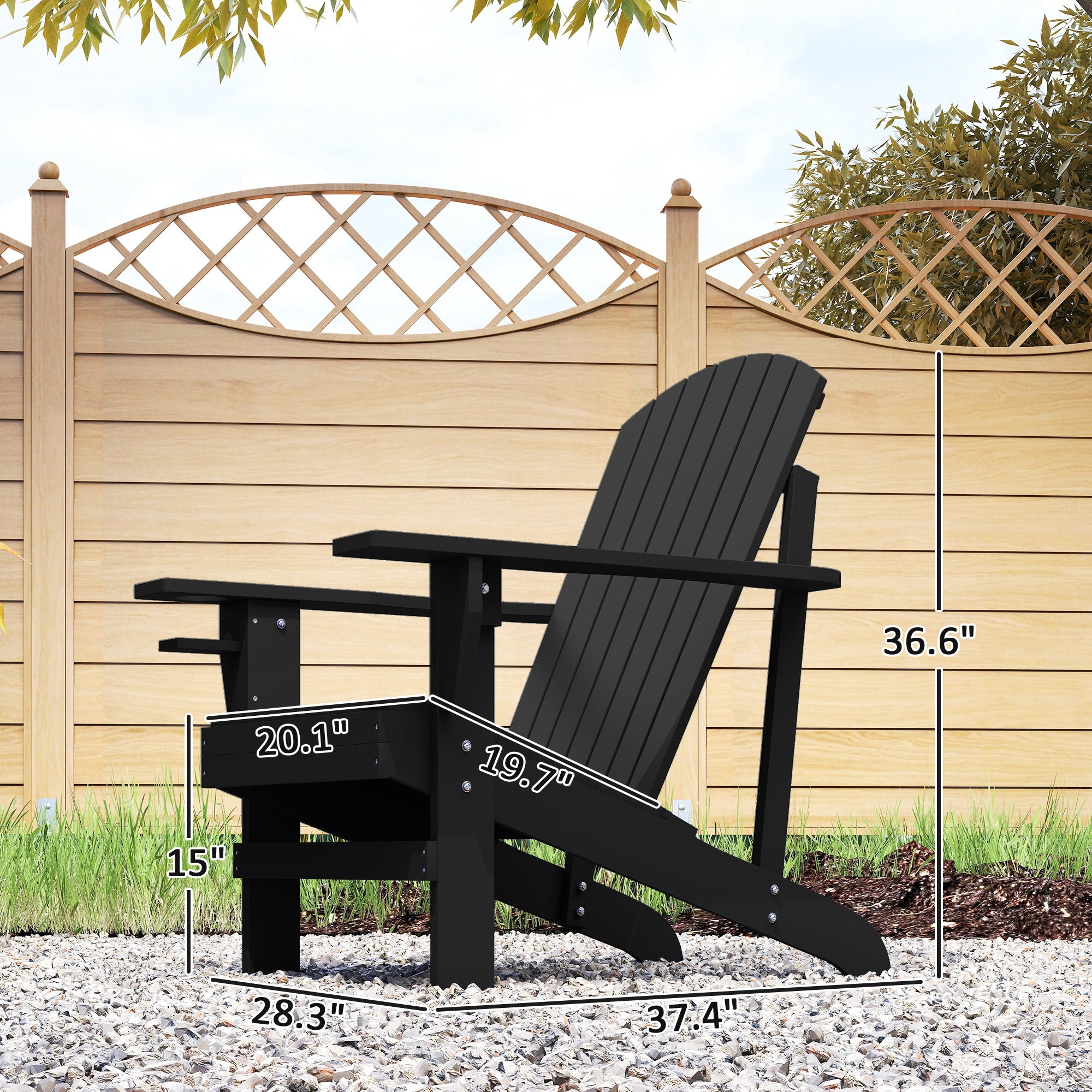 Oversized Adirondack Chair, Outdoor Fire Pit and Porch Seating, Classic Log Lounge w/ Built-in Cupholder, Black