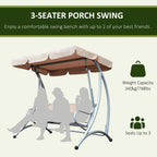 3-Seat Outdoor Porch Swing Chair, Patio Swing Glider with Adjustable Canopy, Breathable Seat, and Steel Frame for Garden, Poolside, Backyard, Beige