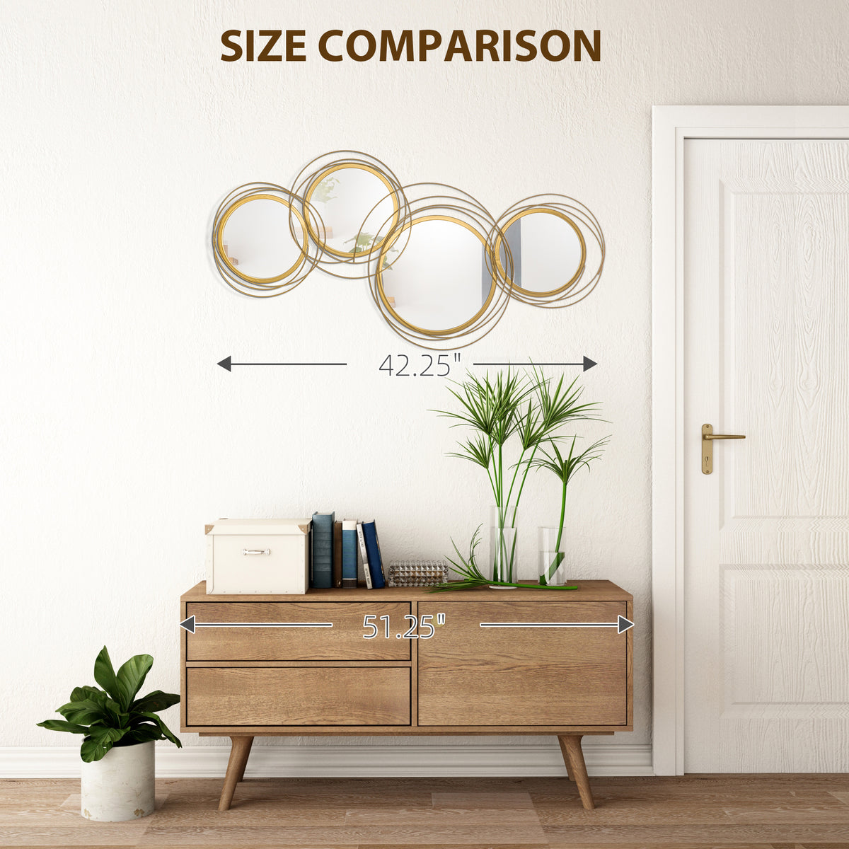 42.25" Circle Mirror for Wall, Modern Metal Wall Art for Living Room, Bedroom and Dining Room, Gold