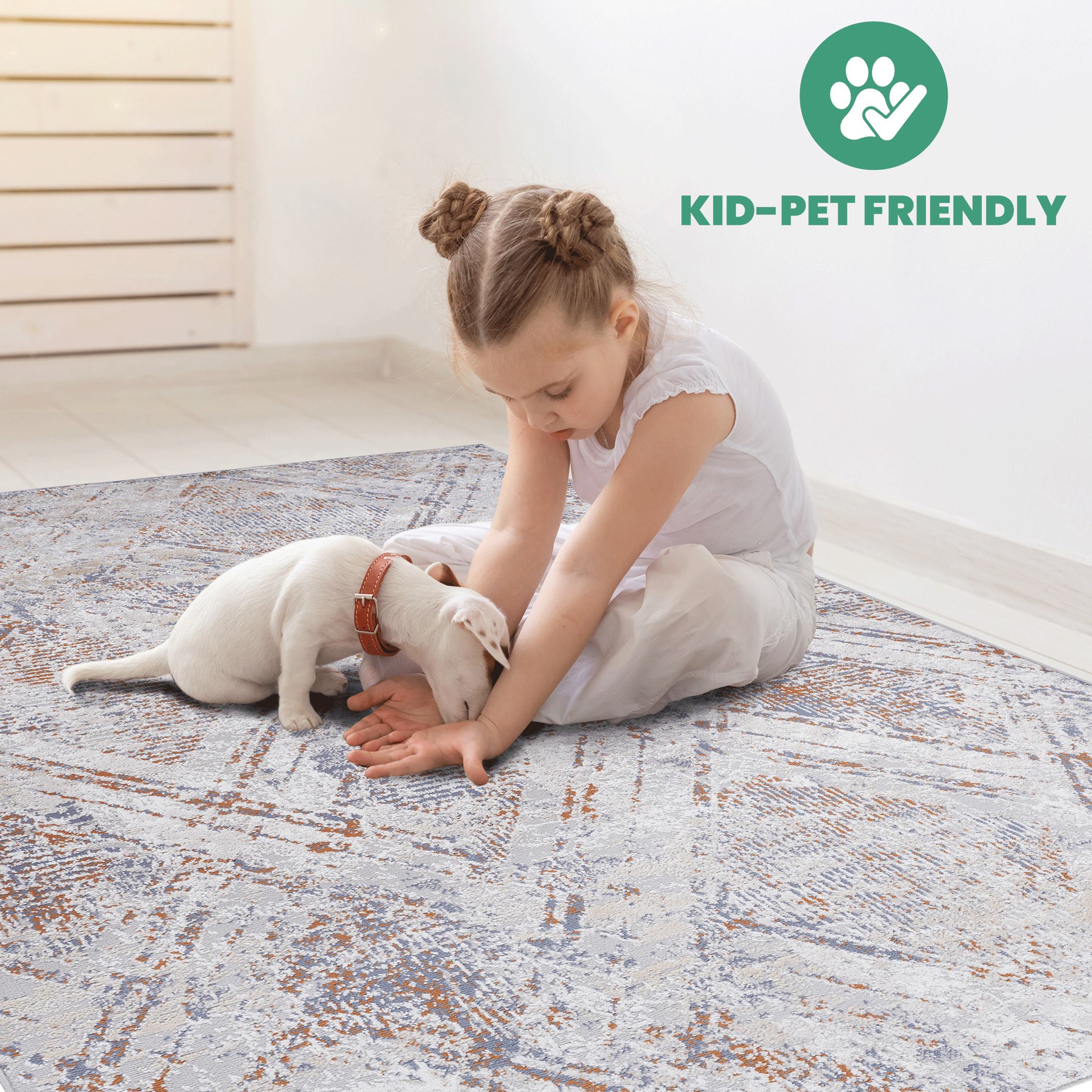Naar 5x7 Geometric Stain-Resistant Area Rug with Non-Shedding Design and Cotton Backing, Kid and Pet-Friendly Carpet, 90" L x 63" W x 0.3" H, Beige