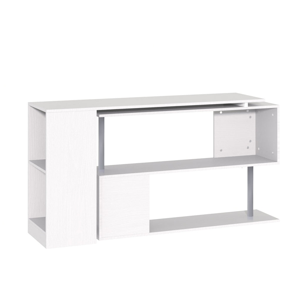 55" 360° Rotating Corner Computer Desk Modern L-Shaped Home Office Workstation with 3-Tier Storage Shelves, Bookshelf, White