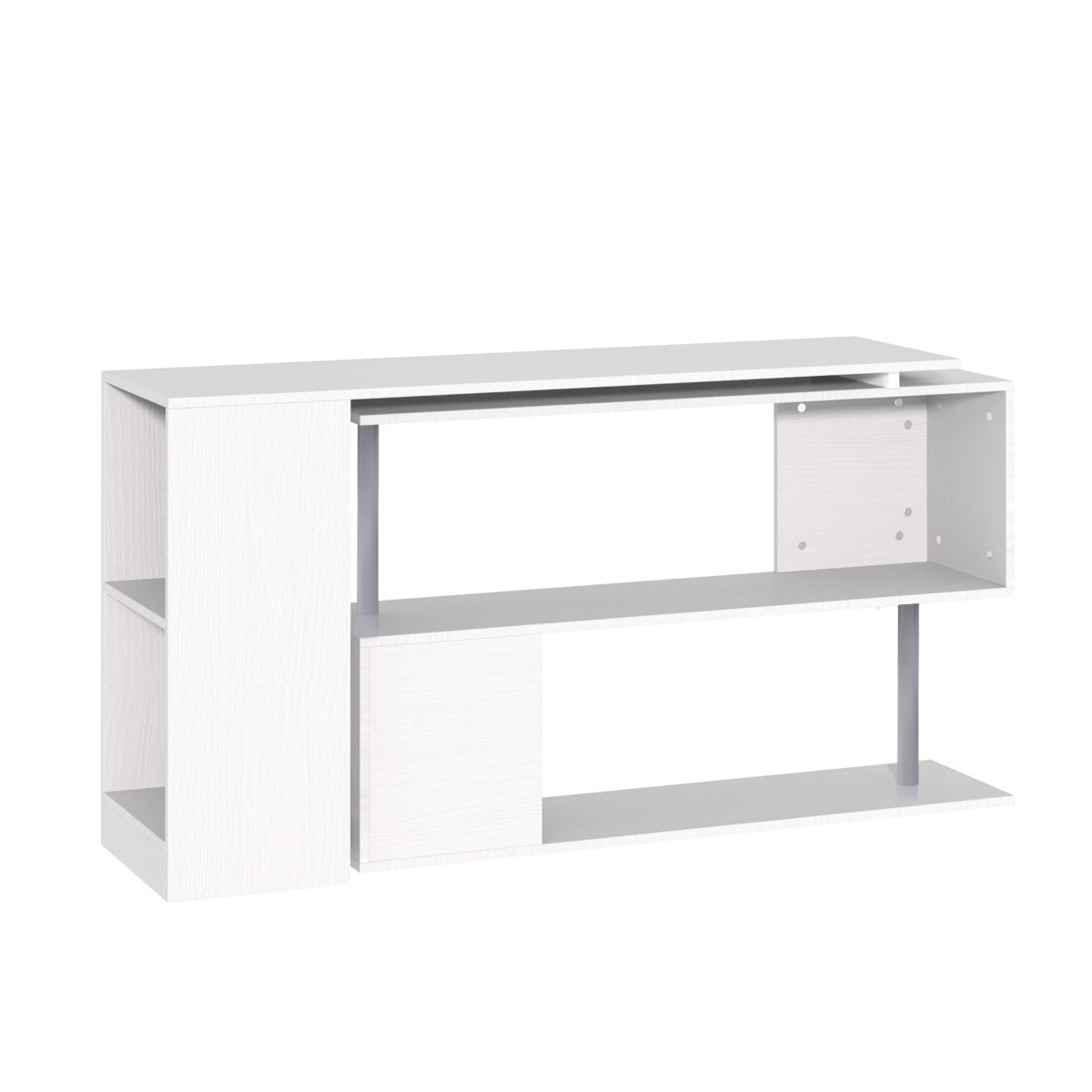 55" 360° Rotating Corner Computer Desk Modern L-Shaped Home Office Workstation with 3-Tier Storage Shelves, Bookshelf, White