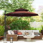 11ft Cantilever Patio Umbrella with Base, Double Top Hanging Aluminum Offset Umbrella with 360° Rotation, Easy Tilt, 8 Ribs, Crank, Cross Base for Backyard, Brown
