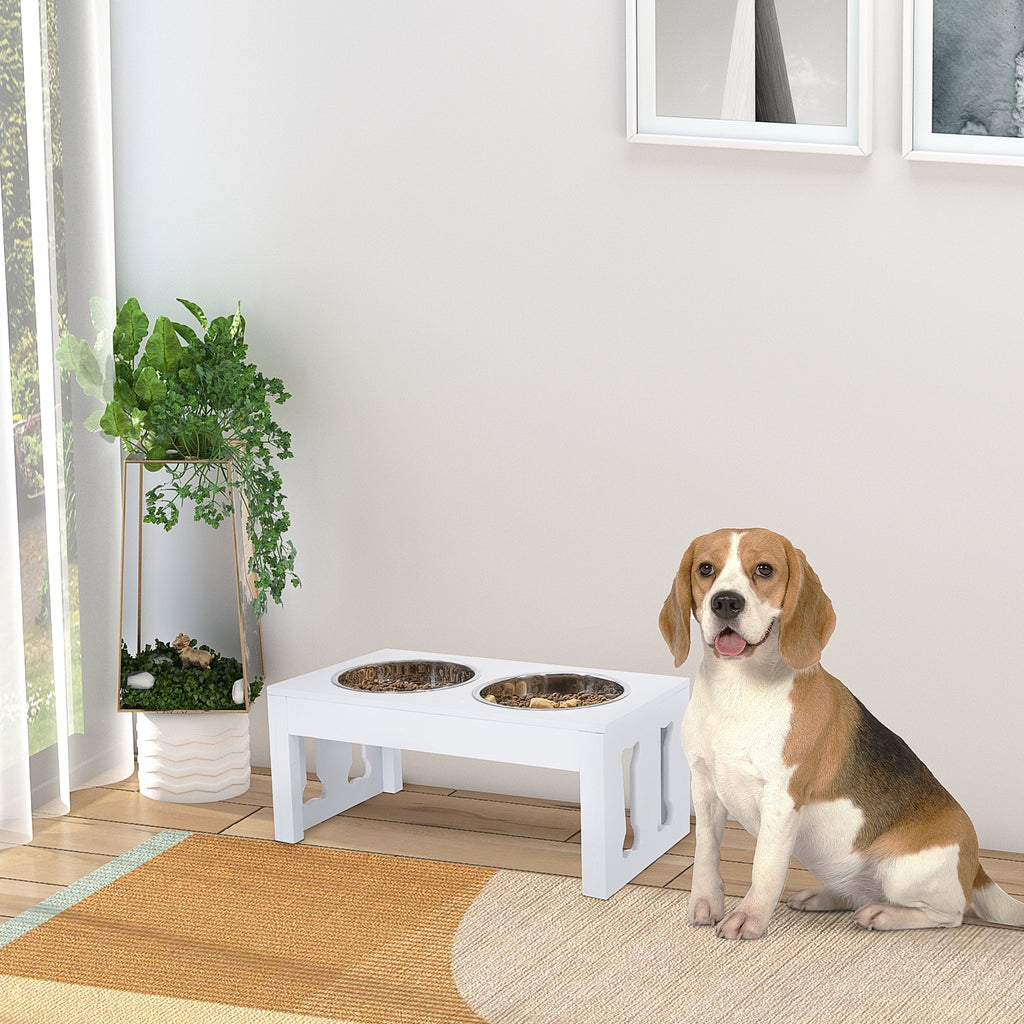 23" Modern Decorative Raised Dog Bowls, Wooden Heavy Duty Pet Food and Water Bowl, Elevated Feeding Station, White