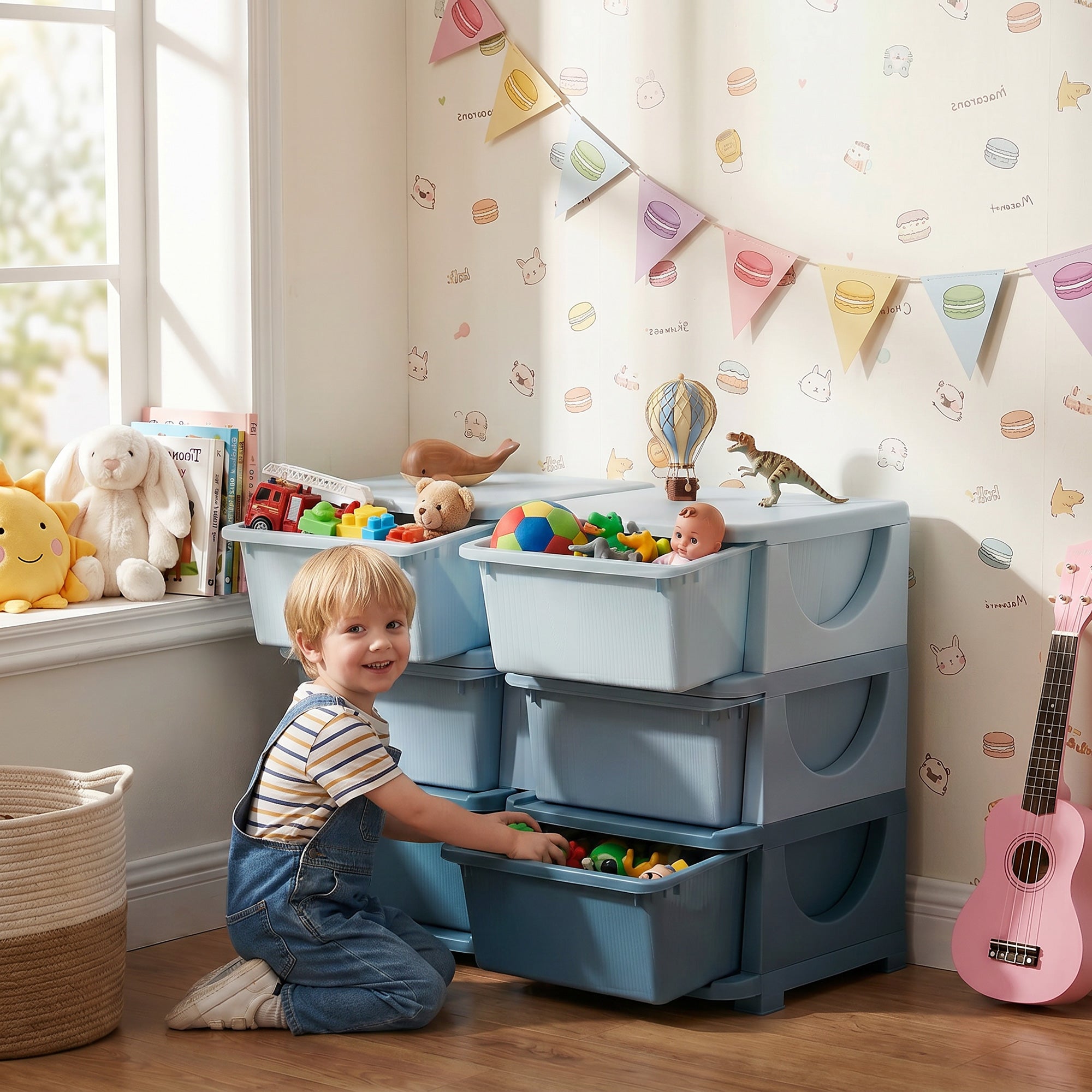 3 Tier Kids Storage Organizer with 6 Drawers for Bedroom, Nursery, Kindergarten, Living Room, Boys and Girls, Blue
