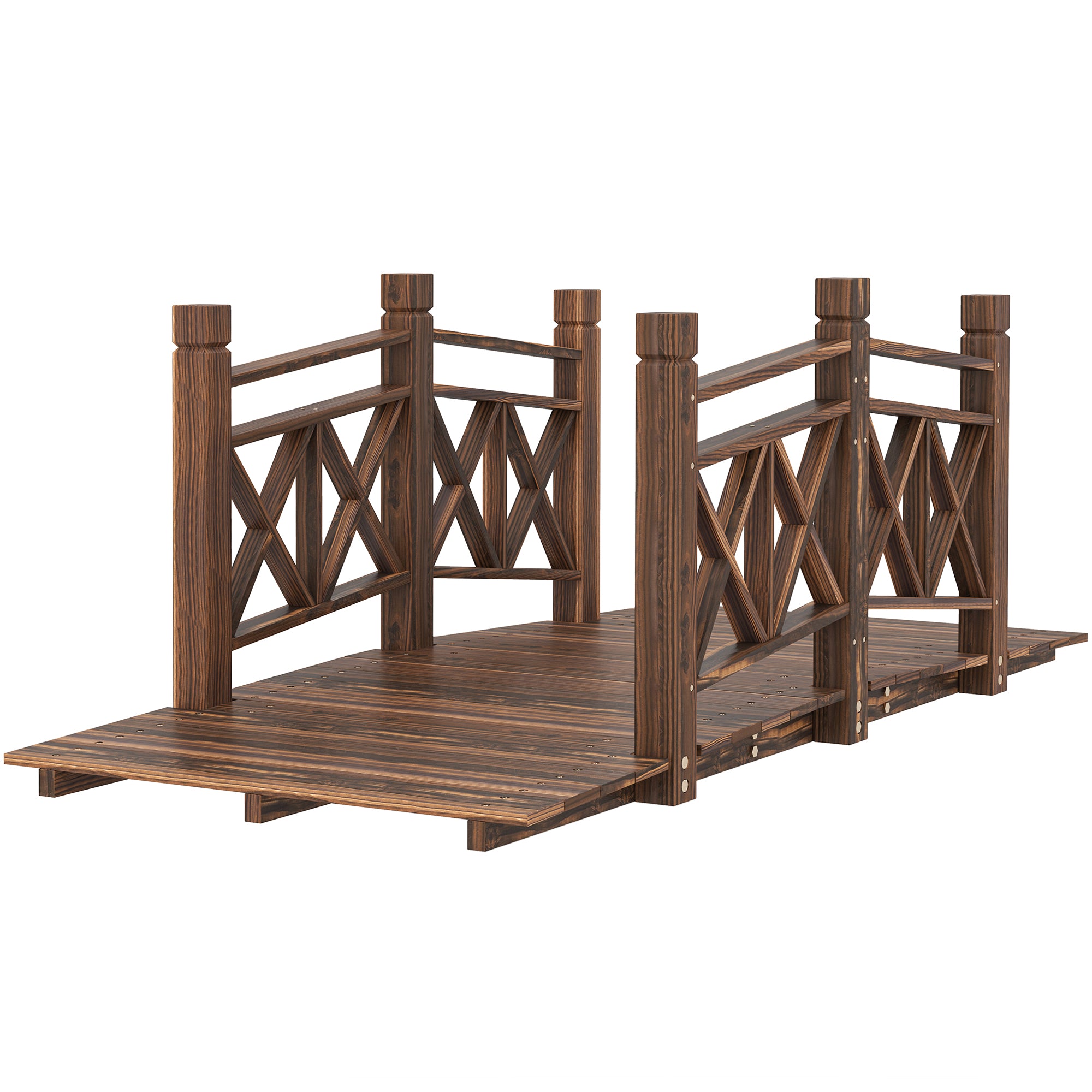 5 ft. Wooden Garden Bridge Footbridge for Backyard Ponds, Creeks, Streams, Carbonized